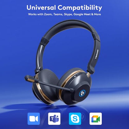 Wireless Headset With Microphone, Bluetooth 5.3 Headset With 45H Battery | Bluetooth 5.3, 45H Talk Time, Mute Button, Charging Base, Protein Leather Cushions for Work Calls and Online Meetings