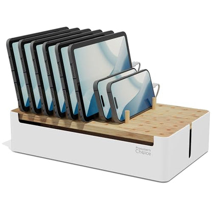 Prosumers Choice Bamboo Charging Station - Multi Charger Station Organizer - Desk Docking Station for Phones, Tablets, Laptop - Wooden Charging Station with Removable Dividers - Cables Not Included - color: Metal & Bamboo White