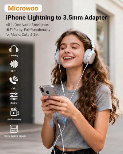 Lightning to 3.5mm Headphone Jack Adapter [Apple MFi Certified] Hi-Fi Stereo Sound, Full Function Control, Compatible with iPhone 14/13/12/11/X/8 & More – for Music, Calls & Car AUX Black 1Pack - color: Black