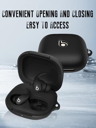 Case for Beats Powerbeats Fit Earbuds 2025 (Black) | Soft Silicone Protective Cover with Carabiner and Lanyard, Shockproof - color: Black