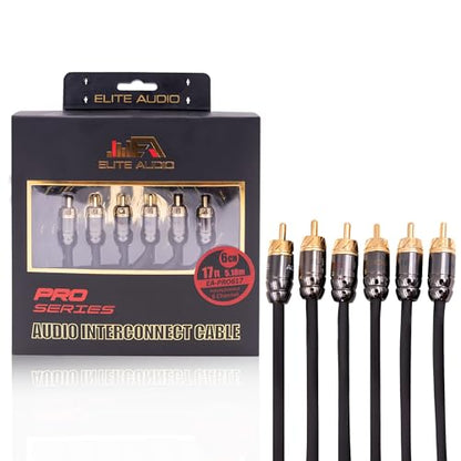 Elite Audio Pro Series | 17ft 6-Channel RCA Cable | OFC | Triple Shielded - color: 6-Channel, size: 17' (ft)