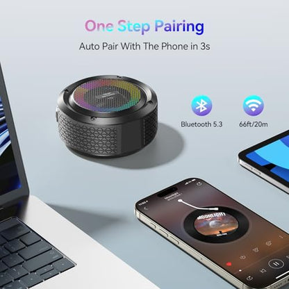 Bluetooth Shower Speaker, Soundace S6 IPX7 Waterproof Portable Speaker with Suction Cup, Hook, Lights,Stocking Stuffers, Premium Mini Outdoor Wireless Speake Ideal Gift for Christmas (Black) - color: Black