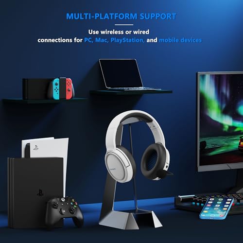 BINNUNE Wireless Gaming Headset — 2.4GHz Low-Latency USB Dongle + Bluetooth, 50mm Drivers 7.1 Surround, Noise-Cancelling Mic, 40H Battery — Over Ear Wireless Headphones for PS5, PC, Laptop, White - color: White