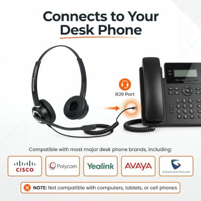 Spracht Zum RJ9 Dual Ear Wired Headset for Desktop Phones | Universal Telephone Headsets for Office Telephones | Works with Polycom Digium Nortel Yealink Grandstream Cisco - size: Dual Ear