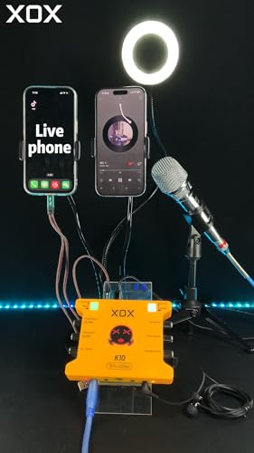 XOX K10 set live streaming audio interface,live sound card,audio mixer with wired microphone,monitor earphone and metal desktop microphone stand. (K10 S1 SET)