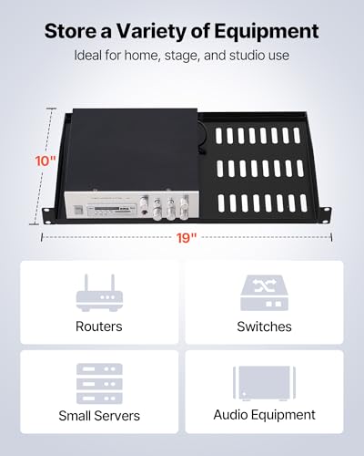 VEVOR 4PCS 1U Server Rack Shelf, Universal Vented Rack Mount Cantilever Tray for 19" Network Equipment Rack & Cabinet, 10" Deep Rack Mount Shelf - size: 1U-4PCS
