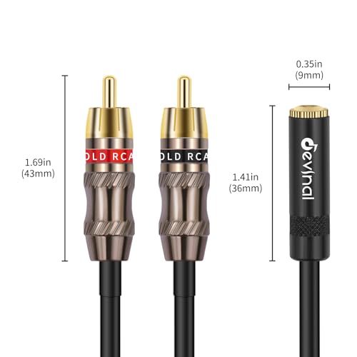 RCA to 1/8 Female Y Cable, Female 3.5mm to Dual RCA/Phono Male Stereo Splitter Cord, Mini Jack to 2 RCA Male Audio Breakout Adapter 12 inch 30cm