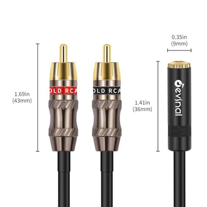 RCA to 1/8 Female Y Cable, Female 3.5mm to Dual RCA/Phono Male Stereo Splitter Cord, Mini Jack to 2 RCA Male Audio Breakout Adapter 12 inch 30cm