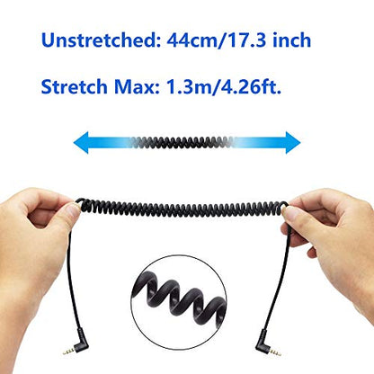 CERRXIAN 90 Degree Right Angle 3.5mm Male to Male Jack 4 Pole Extension Aux Audio Coiled Spiral Cable