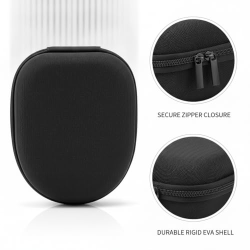 Multipurpose Hard Shell Case for Over-Ear Headphones, Rigid EVA Travel Protection Pouch with Zipper, Black