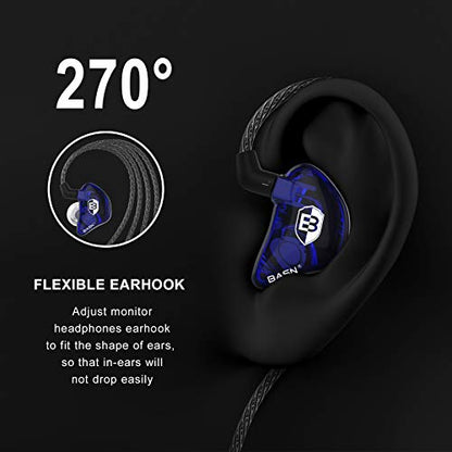 BASN Bsinger PRO in-Ear Monitors Hybrid Dynamic Dual Drivers Two Detachable MMCX Cables Musicians in-Ear Earbuds Headphones (Blue) - color: Blue