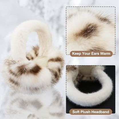 Earmuffs for Women Girls Faux Fur Fuzzy Headband Foldable Ear Covers Cold Weather Accessory - color: Light Leopard