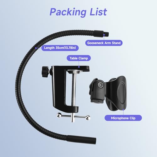Podium Microphone Holder & Mic Holder -13.78" Flexible Gooseneck Desktop Mic Stands Holder for Lectern Podium Podcast Meetings Lectures Pulpit Streaming Gaming Studio - style: Clamp Desk Mic Holder