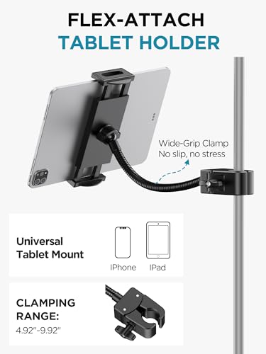 InnoGear Mic Stand Floor Microphone Stand Tablet Phone Holder for Singing | Tripod Base, Portable for Travel, Easy Height Adjustment, Stable Boom Arm, Broadly Compatible, Fit Tablets from 4.92"-9.92"