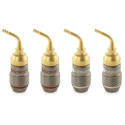 Nakamichi FanLock Excel Series 24K Gold Plated 2mm Pin Plugs, 10-18 AWG | Gauge Size 4mm for Spring Clip Terminal Speakers Amplifier Hi-Fi Audio Wire Cable Quick Connector Banana, 4 Pcs (2-Pairs) - size: 4 Pcs (2-Pairs)
