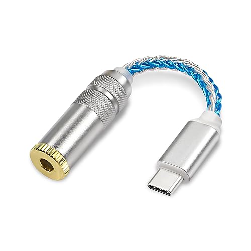 XMSJSIY USB Type C to 4.4mm Balanced DAC Audio Adapter USB C Male to 4.4mm Female HiFi Headphone Jack Amp PCM 32bit/384kHz with 5N Single Crystal Silver Aux Cable for Phone Latop and Type C Devices