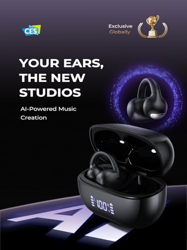 Haowolf Open Ear Bluetooth 5.4 Bone Conduction Headphones, 4 Mics Clear Calls Wireless Clip On Earbuds, 5.7g Ultra-Light, AI Music Generator, 30H Hi-Fi Stereo Playtime for Running, Black