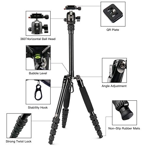 SIRUI Traveler 5AX 52″Aluminum Camera Tripod, 360° Panorama B-00K Ball Head and Arca Swiss Quick Release Plate, Folded Height 12.4", Load up to 6kg/13.2lbs - style: Traveler 5AX