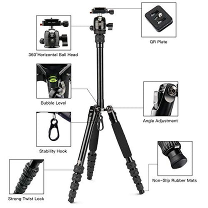 SIRUI Traveler 5AX 52″Aluminum Camera Tripod, 360° Panorama B-00K Ball Head and Arca Swiss Quick Release Plate, Folded Height 12.4", Load up to 6kg/13.2lbs - style: Traveler 5AX
