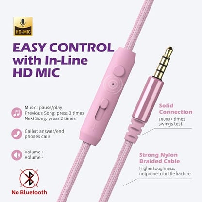 아동용 유선 헤드폰, 마이크 포함, 여학생, 3.5mm, 퍼플 핑크 | 온 이어 헤드셋 및 볼륨 컨트롤 접이식 유선 컴퓨터 크롬북 어린이 청소년 교실 온라인 학습 여행용 - color: 퍼플 핑크, size: 미디엄