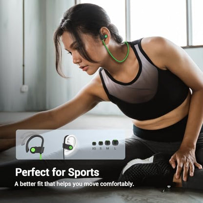 Bluetooth 5.3 Headphones, Wireless Sports In-Ear Earbuds IPX7 Waterproof | 16 Hours Playtime, Sweatproof Stereo Earphones with MIC, Noise Cancelling Headsets for Gym Running Workout, Clear Sound - color: Green