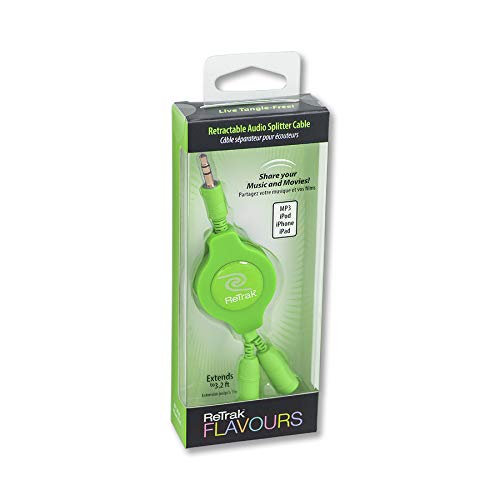 ReTrak Retractable Headphones Splitter, Green (ETCABLESPLGN) - color: Green