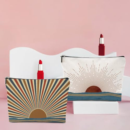 4PCS Sunshine Makeup Bag, Boho Gifts for Women, Natural Linen Zipper Pouch - color: Multicolor 0096