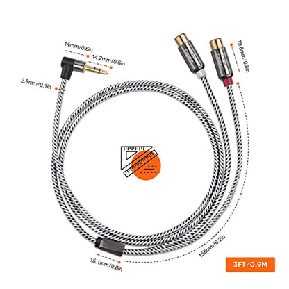 CableCreation 3.5mm to 2RCA Cable 3FT, 3.5mm Mini-Jack to RCA Audio Y Cable | Angle Male to Female Gold Plated Compatible with iPhone, iPod, MP3, Tablets, HiFi Stereo System, Speaker, 0.9m - size: 3FT, style: Angle 3.5mm Male to 2RCA Female