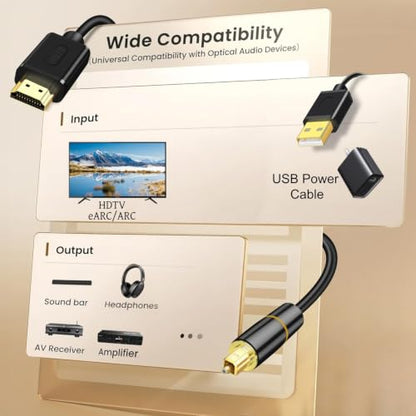 192kHz HDMI eARC to Optical Audio Adapter - 6.6FT,Not Support CEC - size: 6.6FT