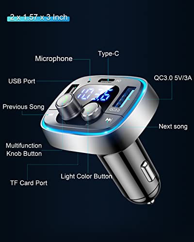 LIHAN Bluetooth Car Adapter 5.4, FM Transmitter, 48W PD/QC Charger | Enjoy Bluetooth music, GPS navigation and hands-free calling while charging devices with powerful 48W PD/QC fast charging