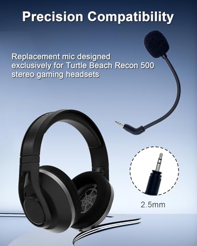 2.5mm Replacement Microphone for Turtle Beach Recon 500 Headset | Game Voice Mic, Boom Detachable, Noise Cancelling, Stereo Studio
