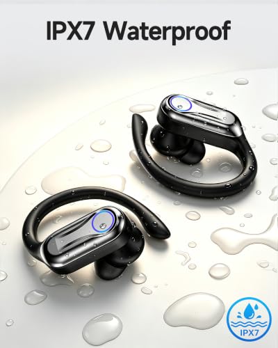 Wireless Earbuds, Bluetooth Headphones 6.1, 90H Playtime Ear Buds with Hooks for Sports, Dual LED Display Earphones IPX7 Waterproof for Gym/Runing/Workout