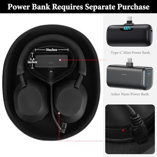 Geekria Elite Charging Headphones Case Compatible with Sony WH-1000XM6/1000XM5/CH720N, Replacement Hard Shell Travel Carrying Bag (Black) Without Power Bank - size: without power bank