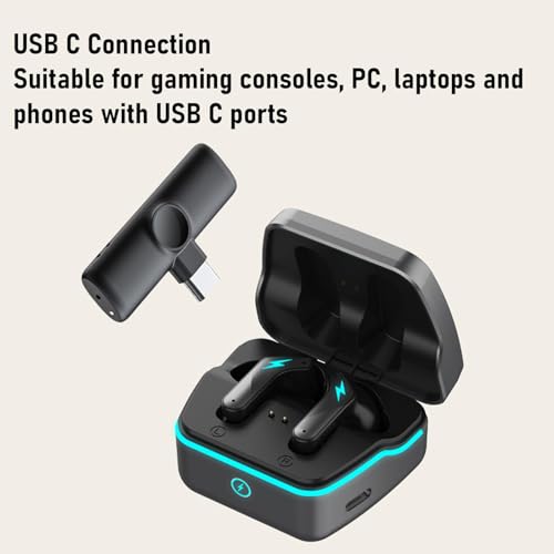 Yunseity Wireless Gaming Earbuds, 20ms Low Latency Game Earphones with Noise Canceling Mic, 2.4GHz & Bluetooth 5.3 Dual Mode, Comfortable in Ear Earphones for PC Laptop Phone (Black) - color: Black