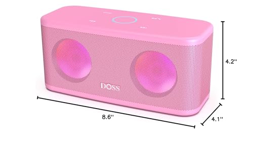 DOSS SoundBox Plus Portable Bluetooth Speaker with 16W Stereo Sound-Pink | Rich bass, 20H Playtime, Wireless Stereo Pairing, Hands-free Calls, Bluetooth 5.0, For Home, Office, Dorm, Camping, Backyard - color: Pink