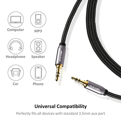 Top Series Audio Cable 8 Feet (2.4 Meters) - Shielded Aux Cable Cord 3.5mm Male to Male Stereo Auxiliary Cable Cord/Crystal-Nylon Braided / 24K Gold Plated / 99.99% 4N OFC Conductor | 24K Gold Plated Conductor Auxiliary Cable with Stereo Sound for Car Hea