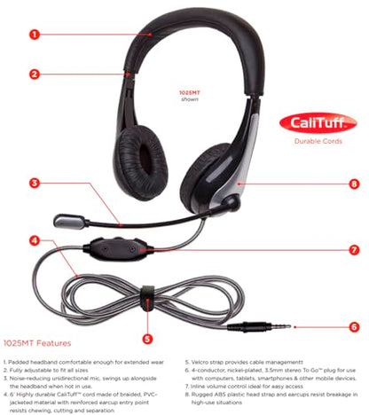Califone Headset ON-Ear W/GOOSENECK Microphone - 3.5MM - Black NEOTECH 1025MT - Each