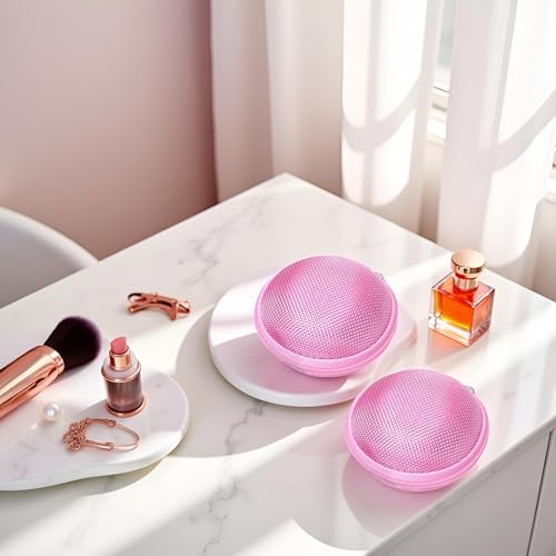 2Pcs Pink Compact Round Mini Earphone Hard Case Bag - Travel Pouch for Headphones, Coins, and Keys, Small Cosmetic Carrying Bag Headphones, Earbuds Accessories