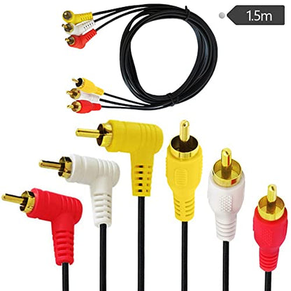 RCA Audio Video Cable, 3RCA Cable - Gold Plated 90 Degree Right Angle 3 RCA Male to Male Audio Video Splitter Cable 1.5m/5ft (M to M Bend) - color: male to male bend