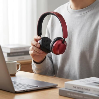 Wireless Headphones Over Ear, with Brushed Metal Design (Red) | Over The Ear Headset with Foldable, Stereo Breathing Light, 16H Playtime for Travel Home Office Cellphone PC - color: Red