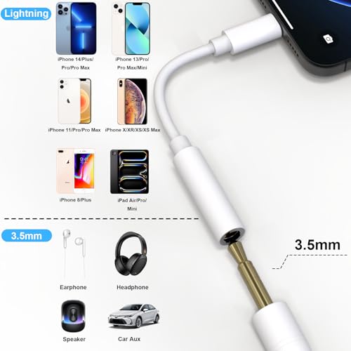 [Apple MFi Certified] iPhone Lightning to 3.5 mm Headphone Jack Adapter, 2 Pack Apple Earphones Jack Adapter Cord Dongle Aux Cable Converter, Compatible with iPhone 14 13 12 11 X XS 8 7 6 iPad