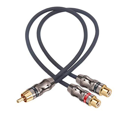 RCA Splitter, RCA 1 Male to 2 Female Cable Adapter, Stereo Audio RCA Y-Cable Heavy Duty, subwoofer Splitter Gold Plated 10" (25 cm) - color: M-2F