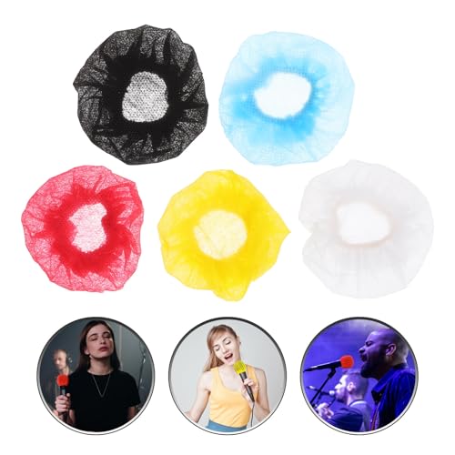 Healifty Disposable Rubber Non-woven Covers Fabric Microphone Mic 100pcs Shield Protection Replacement Covers with Band and Quick Application and Easy to Use Recording Studios Speeches