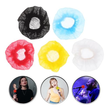 Healifty Disposable Rubber Non-woven Covers Fabric Microphone Mic 100pcs Shield Protection Replacement Covers with Band and Quick Application and Easy to Use Recording Studios Speeches