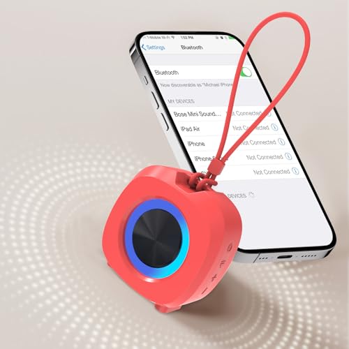PEICHENG Speaker, Small Portable Bluetooth Wireless IPX5 Waterproof Shower Speaker,Loud Stereo Sound Deep Bass,Dual Pairing, RGB Lights,Long Playtime for Outdoor Party, Great Gift,1PC (Red) - color: Red