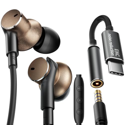 Wired Earbud with ENC Noise-canceling Mic Deep bass Dual-unit Headphones | Noise Cancellation Hi-Fi Earbuds Wired Immersive Bass In Ear Earphones compatible with iPhone 15 16 17 Pro Max Air Android