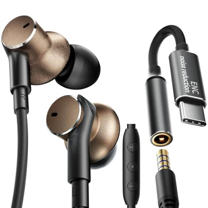 Wired Earbud with ENC Noise-canceling Mic Deep bass Dual-unit Headphones | Noise Cancellation Hi-Fi Earbuds Wired Immersive Bass In Ear Earphones compatible with iPhone 15 16 17 Pro Max Air Android