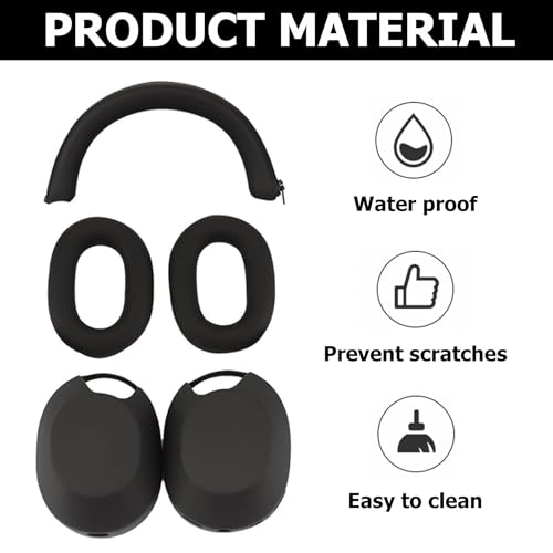 3 Set Case Cover for Sony WH-1000XM5 Headphones,Embody Ear Pad Cover/Headband Cover/Ear Cover Soft Silicone Headphones Accessories（Black） - color: Black