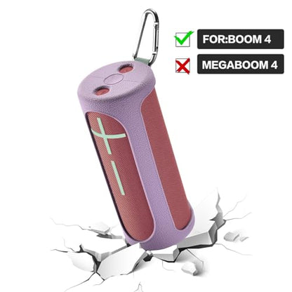 Travel Carrying Protective Silicone Case Compatible with Ultimate Ears Boom 4 Portable Bluetooth Wireless Speaker, Silicone Case Cover with Metal Hook for Ultimate Ears Boom 4 (Purple) - color: Purple