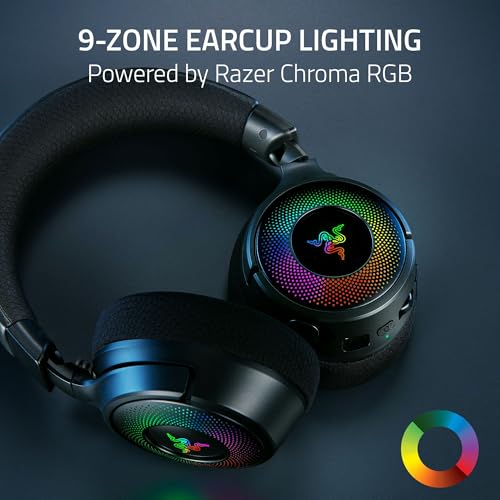 Razer Kraken V4 무선 게이밍 헤드셋: 2.4GHz, 블루투스, USB - 슈퍼 와이드밴드 마이크 - 40mm 드라이버 - 9존 RGB 조명 - PC, 맥, PS5, 닌텐도 스위치, 스팀 데크, 스마트폰용 - 블랙 (리뉴얼)
